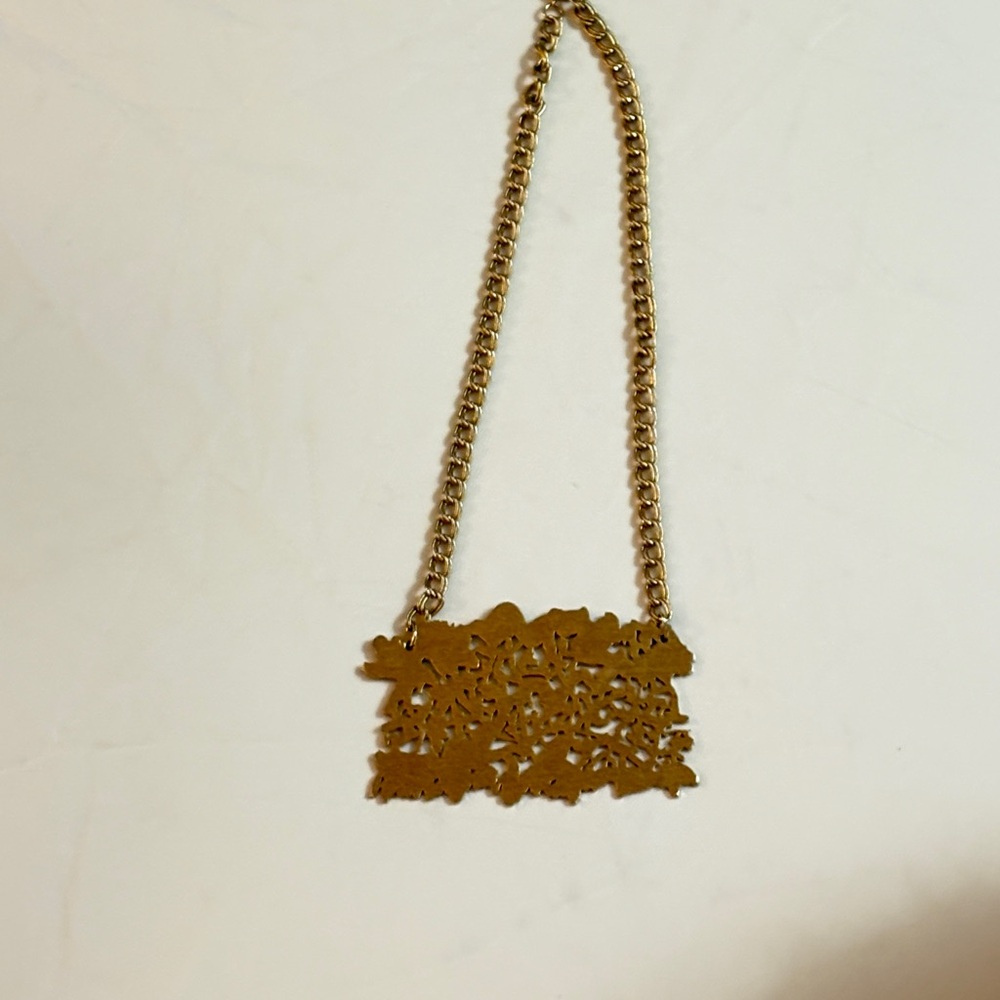 Brutalist Modernist Abstract Brass Pendant Necklace 60s–70s - Picture 3 of 10